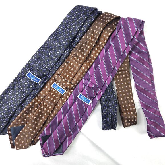 3 Tom James Geometric and Striped Silk Ties 3.25" x 58/59" - Picture 2 of 11